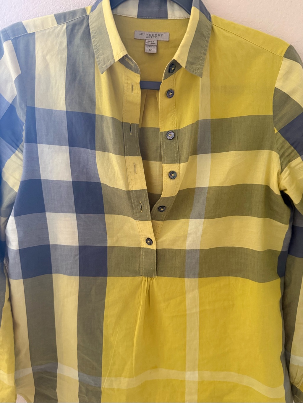 Burberry Yellow And Gray Plaid Popover Button-Down Shirt